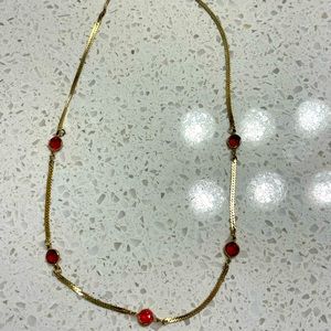 Gold plated necklace with faux ruby-like stones